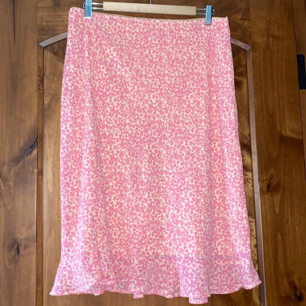 pink midi floral skirt